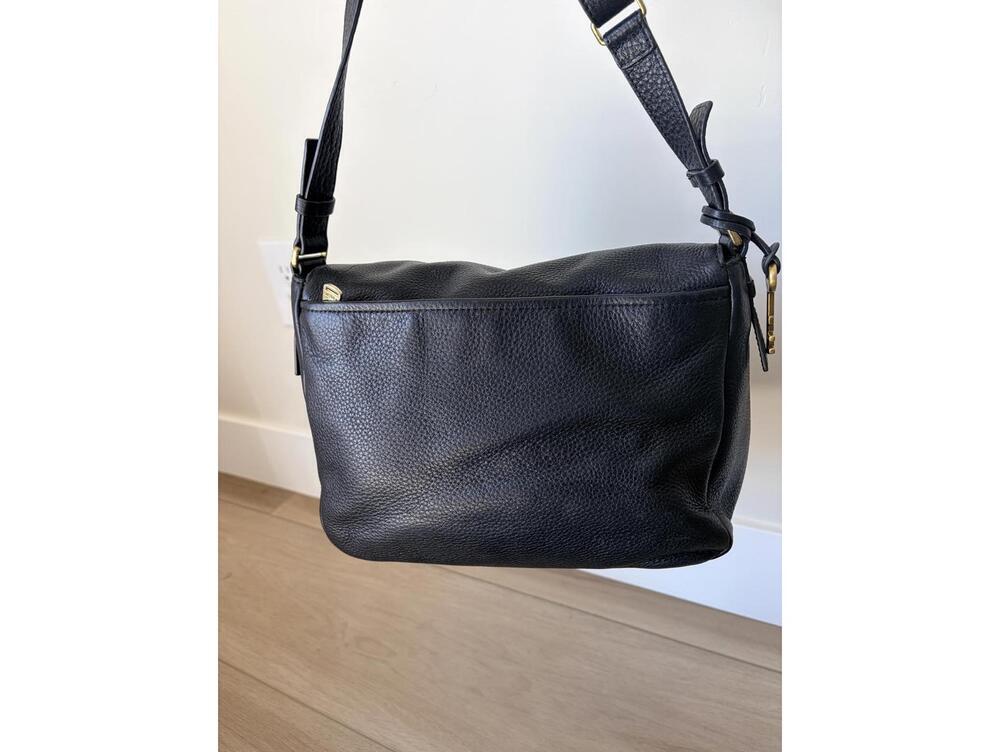 FOSSIL Peyton Double Flap Crossbody Messenger Bag Black pebbled Leather key - Picture 5 of 8